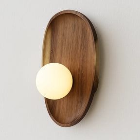 Luminária Arandela Moderna Minimalista Rústico Madeira Globo Bola Vidro Perth