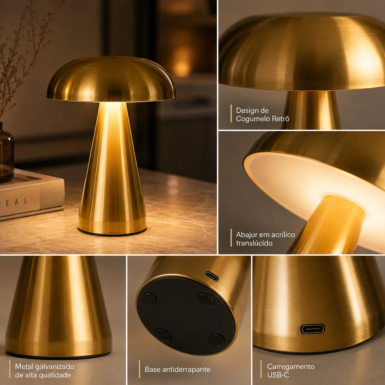 Luminária de mesa sem fio Aureli com LED integrado de 3W