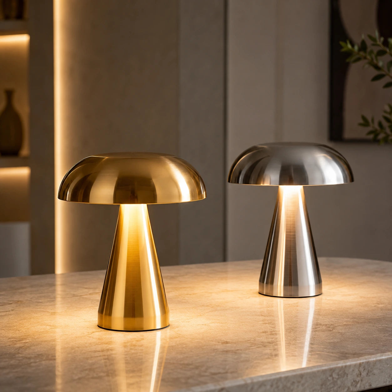 Luminária de mesa cogumelo Aureli sem fio em metal