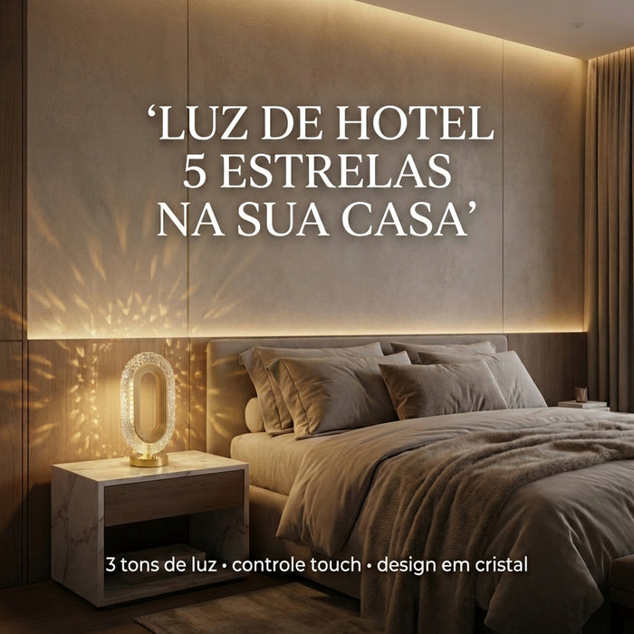 Luminária de Mesa LED Moderna Radiance Crystal Dourada Decorativa