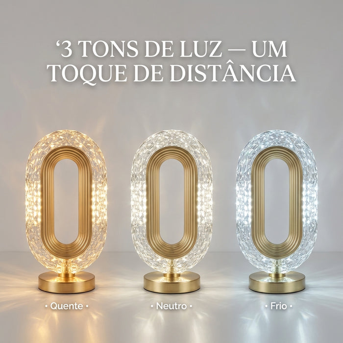 Luminária de Mesa LED Moderna Radiance Crystal Dourada Decorativa