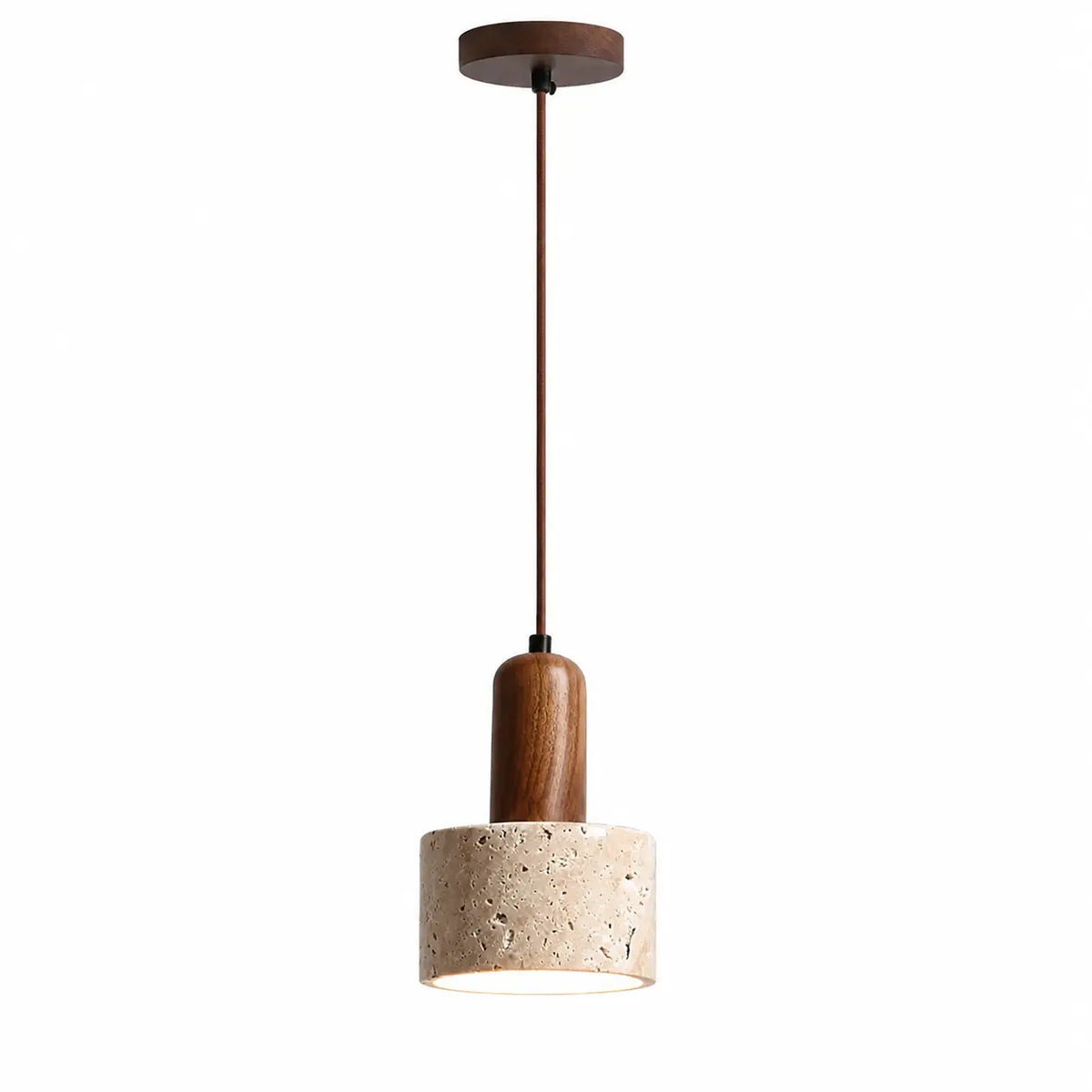 Luminária Pendente Moderna Wabi-Sabi em Travertino e Madeira Kanso