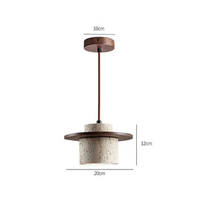 Luminária Pendente Hano com disco de madeira escura, base de fixação de teto e cabo