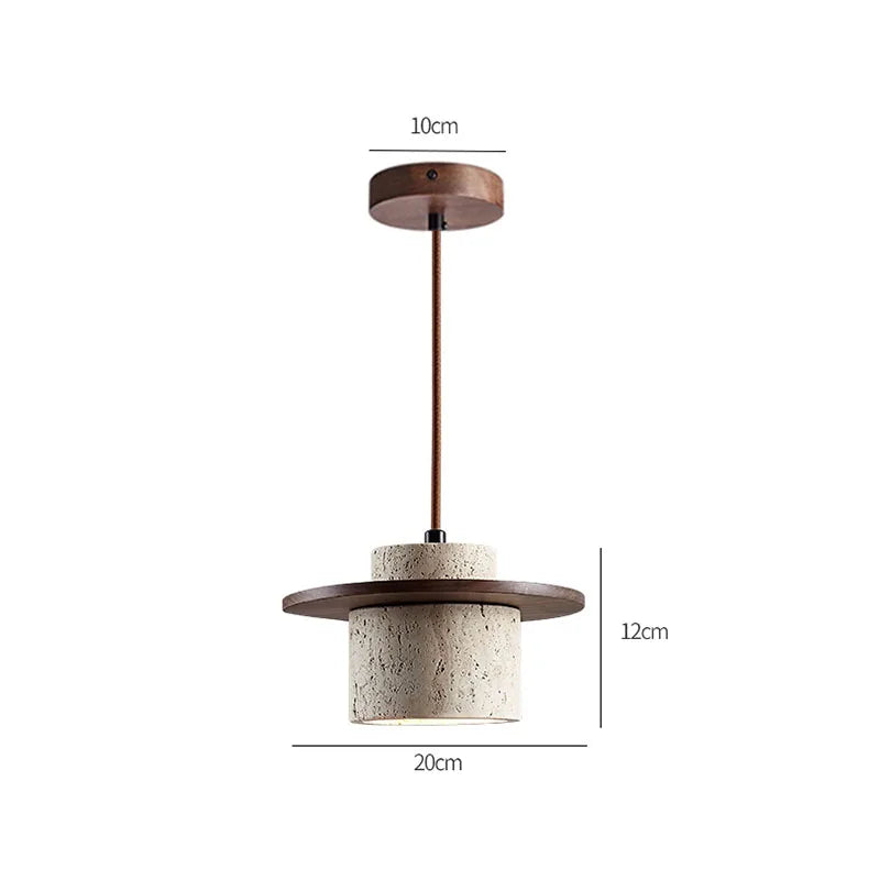 Luminária Pendente Hano com disco de madeira escura, base de fixação de teto e cabo