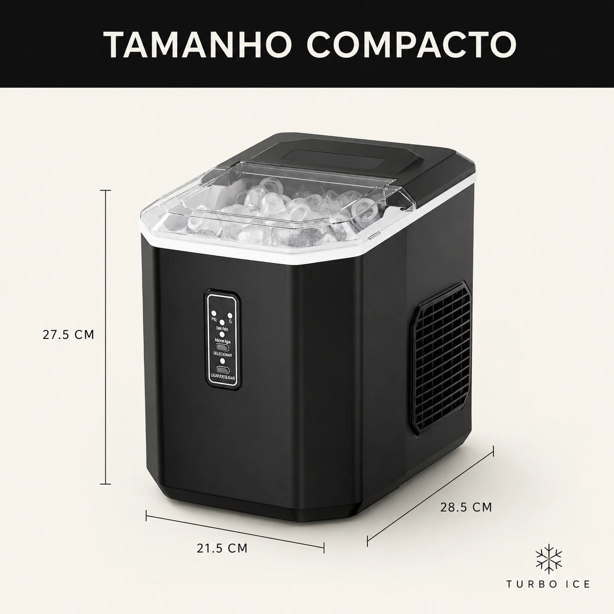 Máquina de Gelo Portátil Turbo Ice para Casa, Bar e Área Gourmet