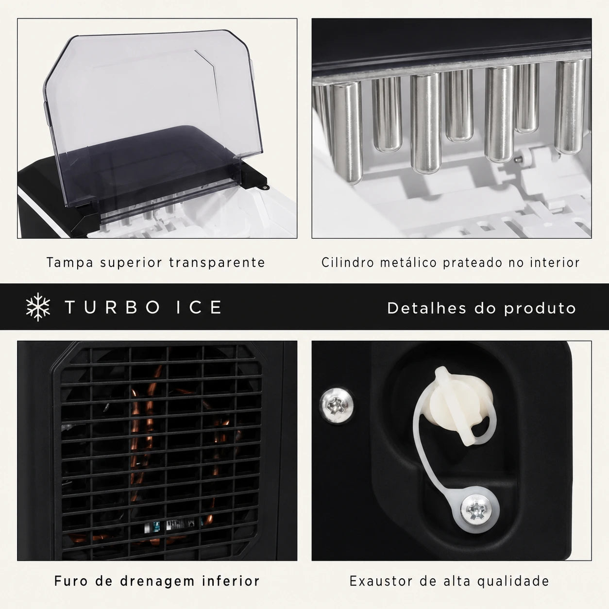 Máquina de Gelo Portátil Turbo Ice para Casa, Bar e Área Gourmet