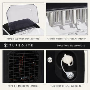 Máquina de Gelo Portátil Turbo Ice para Casa, Bar e Área Gourmet