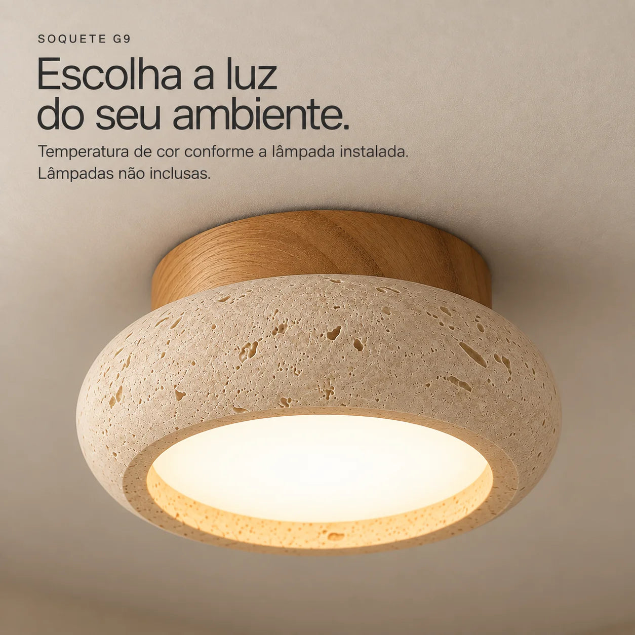 Plafon Nagi com soquete G9 e luz quente sobre o difusor branco