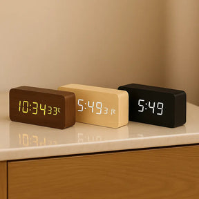 Relógio Digital Wood Design LED Despertador Mesa Decorativo - Neohousi