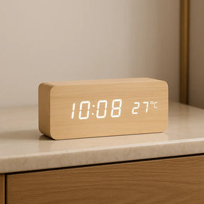 Relógio Digital Wood Design LED Despertador Mesa Decorativo - Neohousi