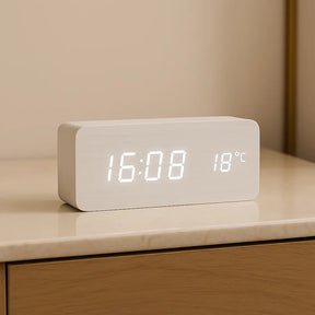 Relógio Digital Wood Design LED Despertador Mesa Decorativo - Neohousi