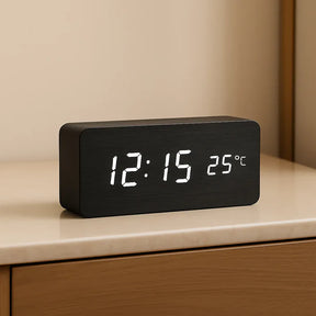 Relógio Digital Wood Design LED Despertador Mesa Decorativo - Neohousi