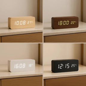 Relógio Digital Wood Design LED Despertador Mesa Decorativo - Neohousi