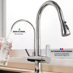 Torneira Gourmet Cozinha Milano Monocomando com Filtro de Água e Jato Extensível - Neohousi