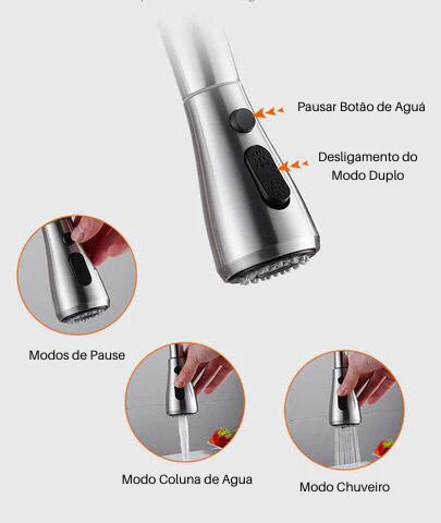 Torneira Gourmet Cozinha Milano Monocomando com Filtro de Água e Jato Extensível - Neohousi