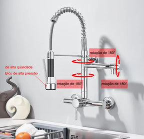 Torneira Gourmet Cozinha Monaco de Parede com Misturador e Jato Extensível - Neohousi