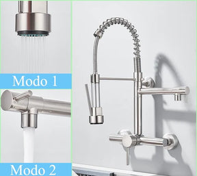 Torneira Gourmet Cozinha Monaco de Parede com Misturador e Jato Extensível - Neohousi