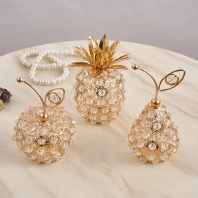 Trio Frutas Luxo Dourado com Cristais - Neohousi