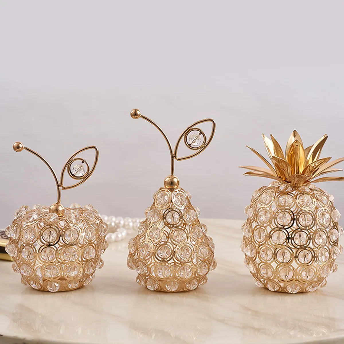 Trio Frutas Luxo Dourado com Cristais - Neohousi