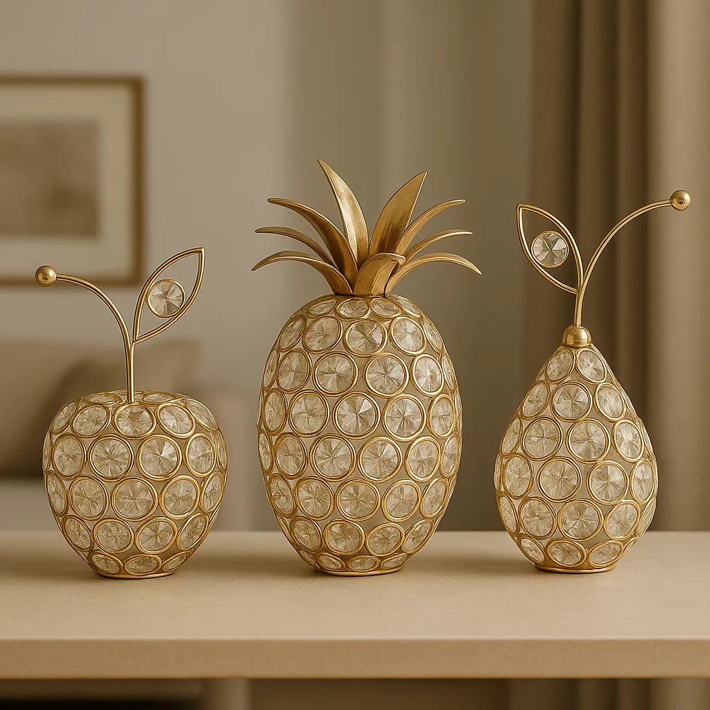 Trio Frutas Luxo Dourado com Cristais - Neohousi